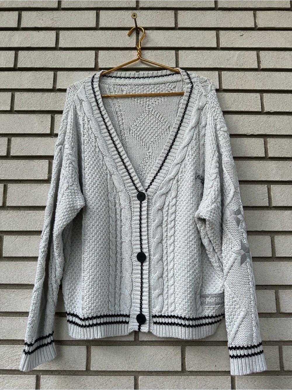 Taylor Swift Folklore Cable Knit Varsity Cardigan Cream Embroidered Stars OS